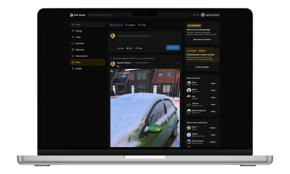 Screenshot van het Boaz Garage platform