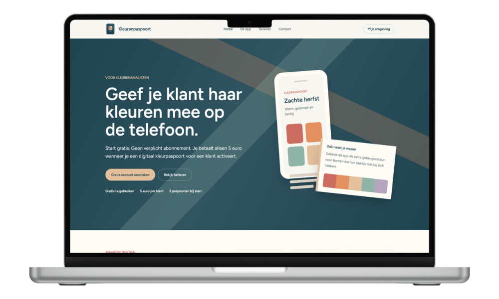 Screenshot van de Kleurenpaspoort website