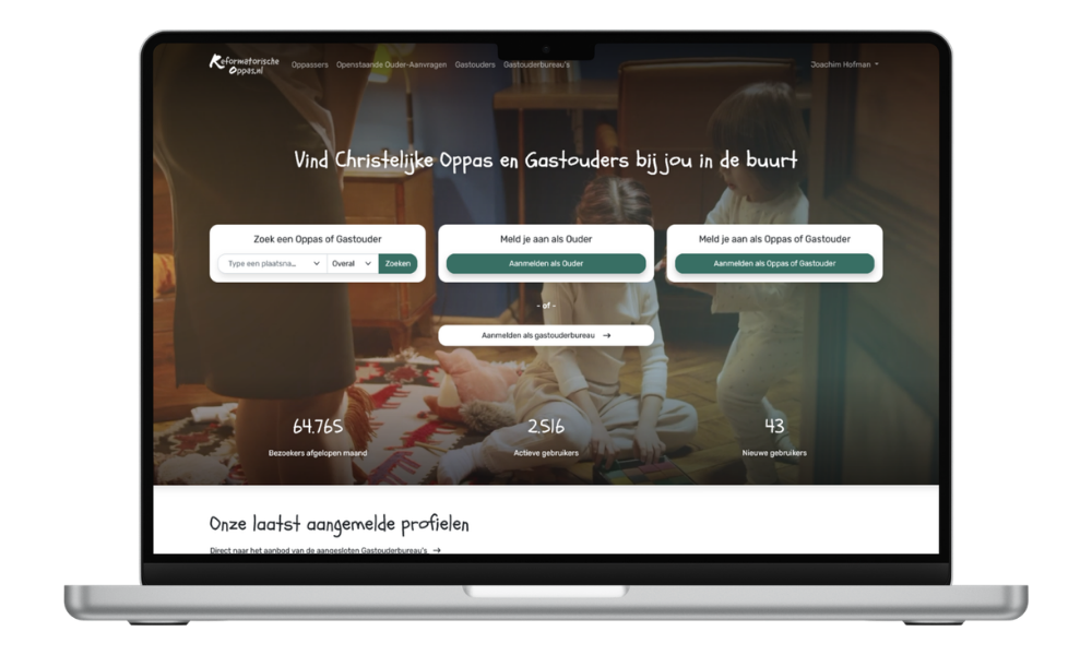Screenshot van het Reformatorische Oppas platform