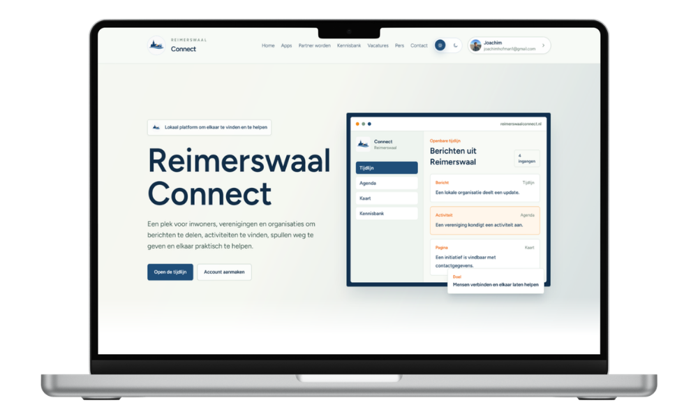 Screenshot van het Reimerswaal Connect platform